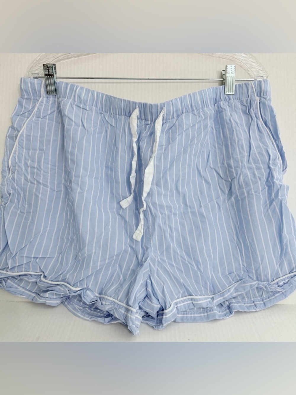 Stars Above Light Blue Stripe Women's Drawstring Lounge Shorts